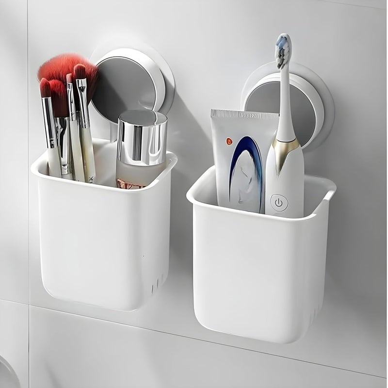 Boniry Plastic Toothbrush Holders for Bathroom WallMounted Brush Holder Tooth Brushes Holder Stand Bathroom Organiser and Toothpaste Holder Washroom Organizer and Brush Stand Abs White 2 Pcs - Image 1