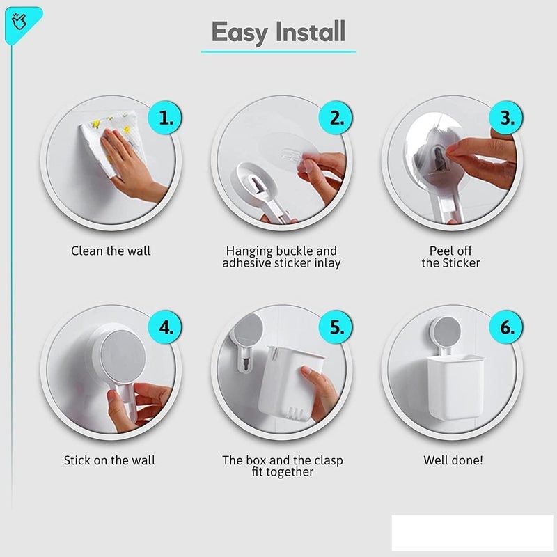 Boniry Plastic Toothbrush Holders for Bathroom WallMounted Brush Holder Tooth Brushes Holder Stand Bathroom Organiser and Toothpaste Holder Washroom Organizer and Brush Stand Abs White 2 Pcs - Image 5