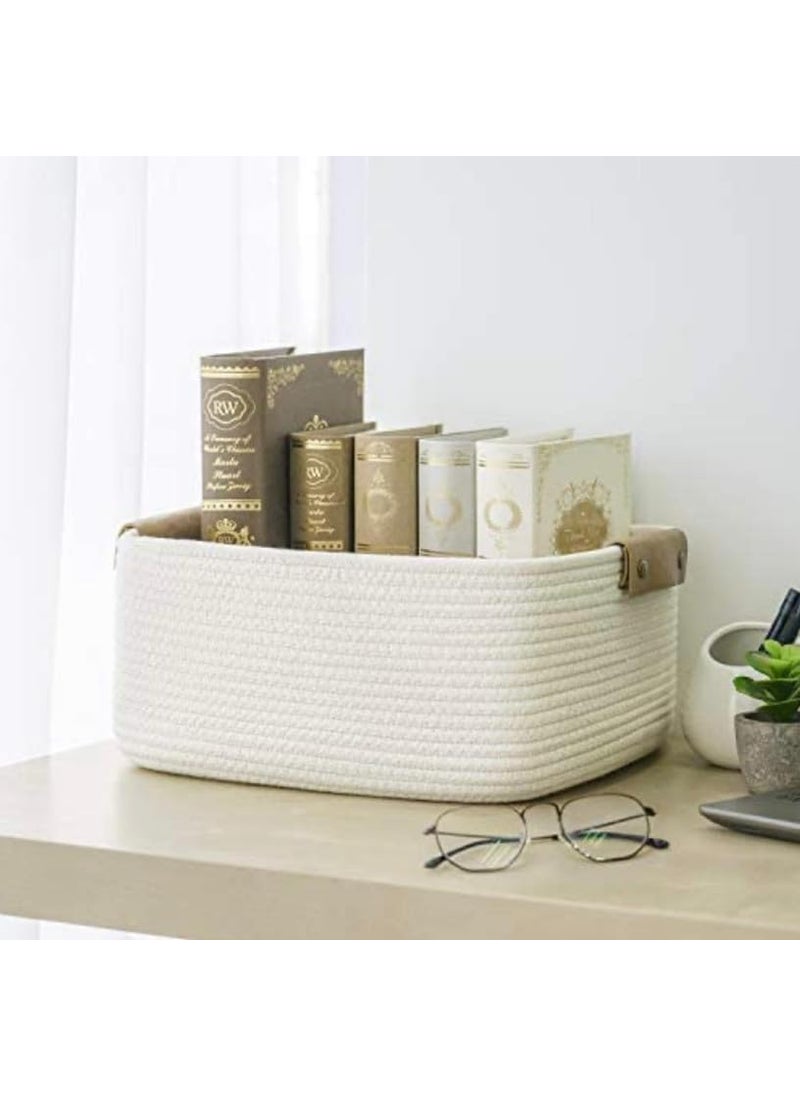 Generic - Dk Enterprises Cotton Woven Basket with Handles for Shelves, Toys, Book, Cloth Basket for organizing Nursery Cube Bin | White - Image 1