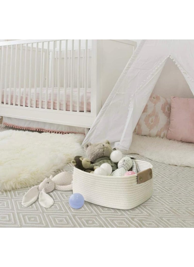 Generic - Dk Enterprises Cotton Woven Basket with Handles for Shelves, Toys, Book, Cloth Basket for organizing Nursery Cube Bin | White - Image 1