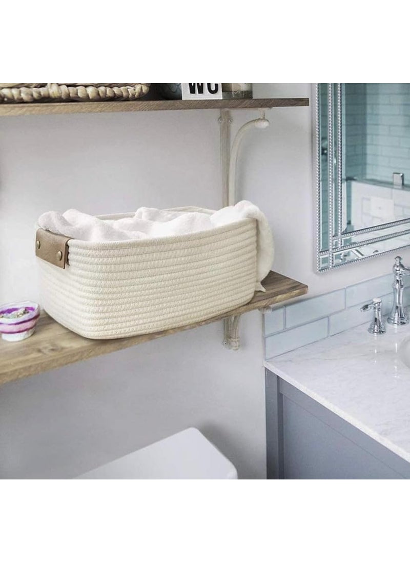 Generic - Dk Enterprises Cotton Woven Basket with Handles for Shelves, Toys, Book, Cloth Basket for organizing Nursery Cube Bin | White - Image 1