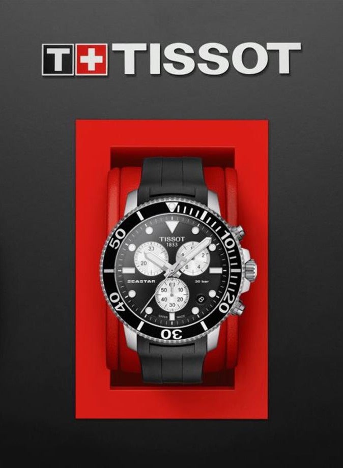 TISSOT Seastar 1000 Quartz Chronograph Black Dial Silicone Strap Watch For Men - T120.417.17.051.00 - Image 5