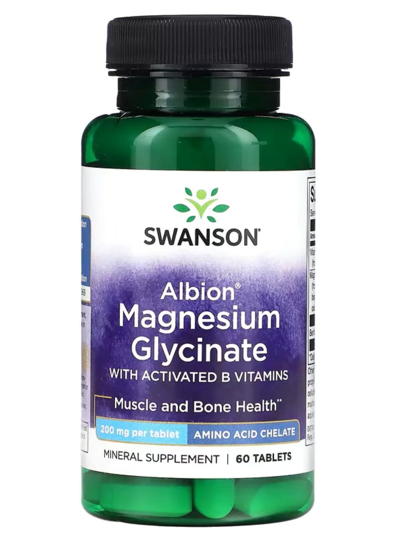 Swanson, Albion Magnesium Glycinate with Activated B Vitamins, 200 mg, 60 Tablets