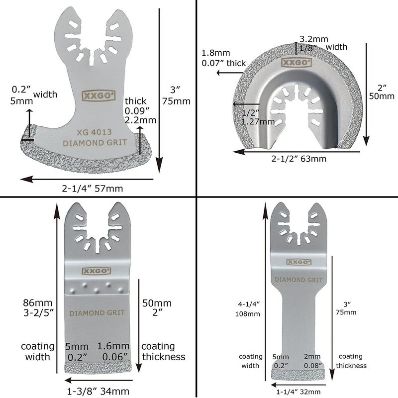 XXGO 4 Pcs Oscillating Multi Tool Diamond Blades for Grit Grout Removal XG4004D - Image 2