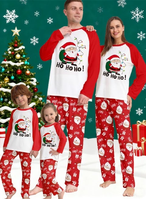 Christmas Children's Family Matching Pajamas Holiday Matching Clothing Long-Sleeved Parent-Child Pajamas for Home Suitable for Women Men Children and Pets (Kids)