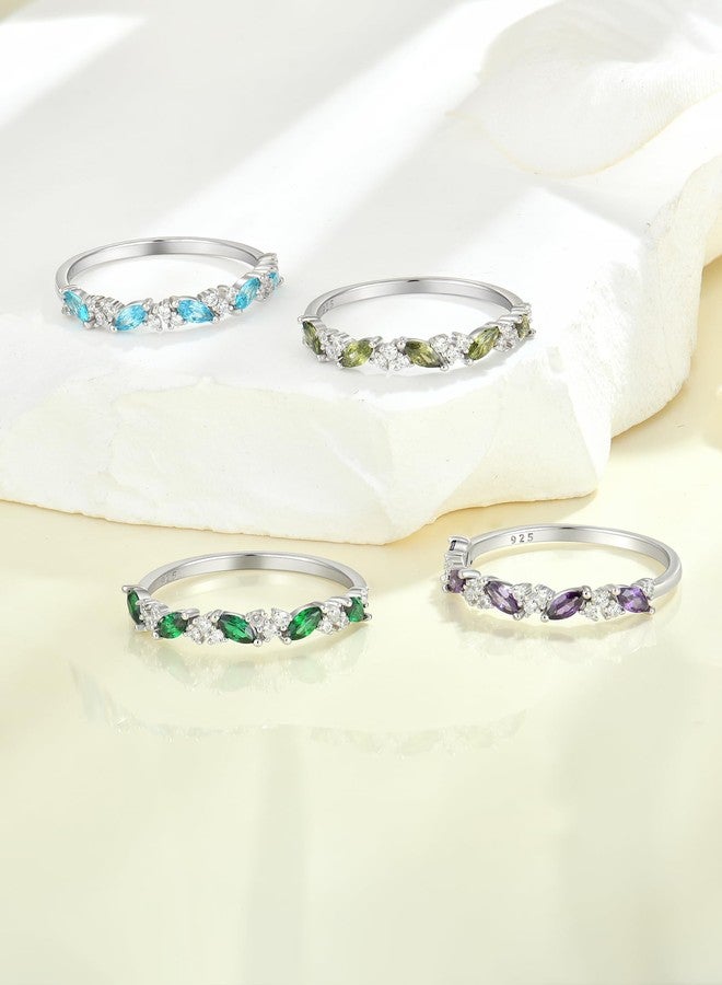 YL Emerald Green Halo Eternity Ring for Women, Stackable Solid 925 Sterling Silver 18K White Gold Plated Created Birthstone Stacking Jewelry Gifts Size 7 - Image 4