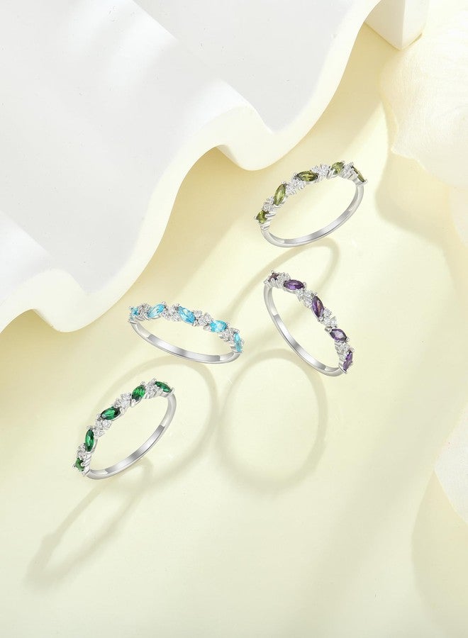 YL Emerald Green Halo Eternity Ring for Women, Stackable Solid 925 Sterling Silver 18K White Gold Plated Created Birthstone Stacking Jewelry Gifts Size 7 - Image 5