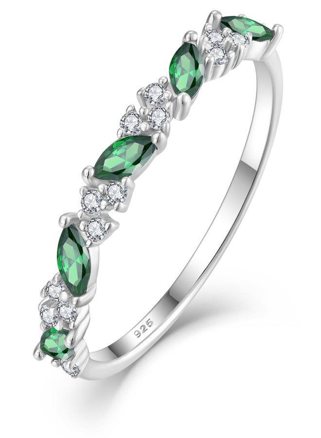 YL Emerald Green Halo Eternity Ring for Women, Stackable Solid 925 Sterling Silver 18K White Gold Plated Created Birthstone Stacking Jewelry Gifts Size 7 - Image 1