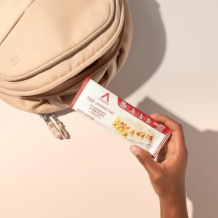 Atkins Strawberry Shortcake Flavor High Protein Bar, 15g Protein, 1g Sugar, 3g Net Carb, High Fiber Snacks, Keto Friendly Protein Bars, 4 Count (Pack of 6) - Image 5