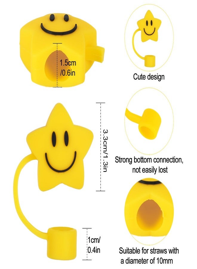 وولاين مجموعة أغطية شفاطات من والين، 6 قطع، مصنوعة من السيليكون الأصفر، قابلة لإعادة الاستخدام، بنقشة وجه مبتسم على الوجهين، مقاس 10 مم (0.4 بوصة)، مناسبة لأكواب سعة 30 و40 أونصة بمقبض. - Image 2