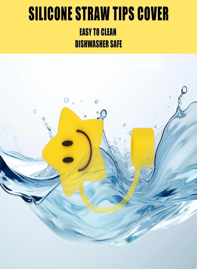 وولاين مجموعة أغطية شفاطات من والين، 6 قطع، مصنوعة من السيليكون الأصفر، قابلة لإعادة الاستخدام، بنقشة وجه مبتسم على الوجهين، مقاس 10 مم (0.4 بوصة)، مناسبة لأكواب سعة 30 و40 أونصة بمقبض. - Image 5