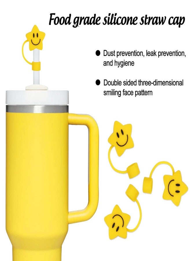 وولاين مجموعة أغطية شفاطات من والين، 6 قطع، مصنوعة من السيليكون الأصفر، قابلة لإعادة الاستخدام، بنقشة وجه مبتسم على الوجهين، مقاس 10 مم (0.4 بوصة)، مناسبة لأكواب سعة 30 و40 أونصة بمقبض. - Image 4