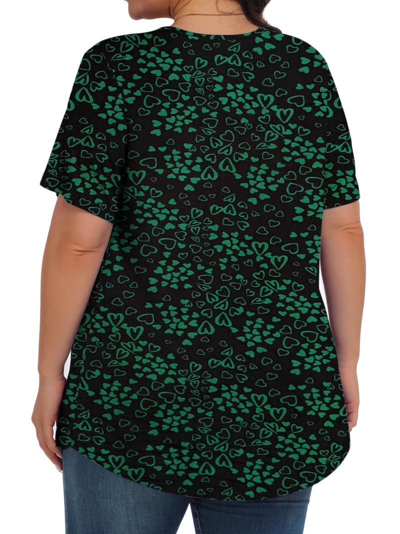 Tencede Womens Plus Size Tops Tunic Short Sleeve Crew Neck Shirts Casual Soft Blouse Green Heart 2X - Image 4