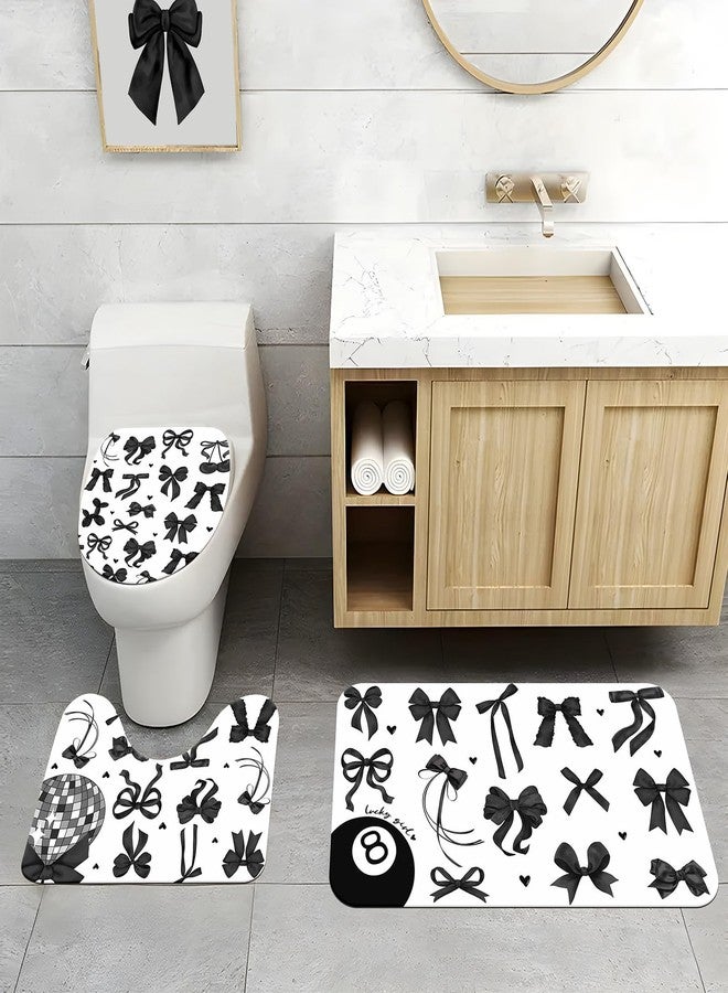 Lofaris Bow Shower Curtain Set 4 Pcs - Black and White Bathroom Sets with Shower Curtain and Rugs Coquette Bathroom Decor with Non-Slip Rugs & Toilet Lid Cover, Elegant Girly Bathroom Accessories - Image 4