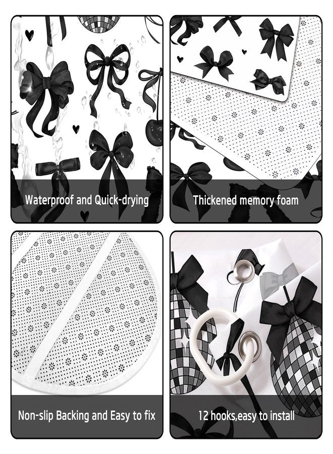 Lofaris Bow Shower Curtain Set 4 Pcs - Black and White Bathroom Sets with Shower Curtain and Rugs Coquette Bathroom Decor with Non-Slip Rugs & Toilet Lid Cover, Elegant Girly Bathroom Accessories - Image 5