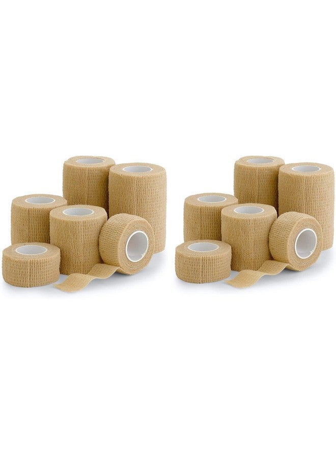MEDca Self Adherent Cohesive Tape (Pack Of 12)1” 2" 3" X 5 Yards (Light Tan) Self Adhesive Bandage Rolls & Sports Athletic Wrap For Ankle Wrist Sprains - Image 1