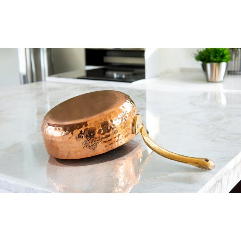 INDIAN ART VILLA Copper Cookware Round Pan with Hammered Design, Brass Handle and Tin Lining, 4.4 Inch - Copper Pan for Cooking & Serving, Ideal for Traditional & Modern Kitchen Use - Image 3