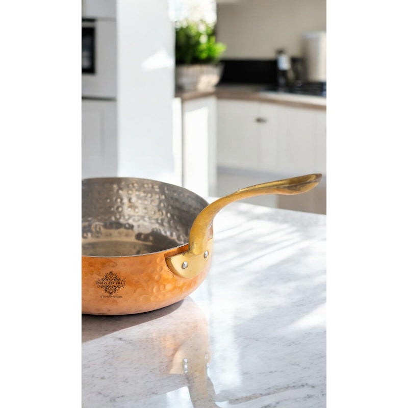 INDIAN ART VILLA Copper Cookware Round Pan with Hammered Design, Brass Handle and Tin Lining, 4.4 Inch - Copper Pan for Cooking & Serving, Ideal for Traditional & Modern Kitchen Use - Image 5