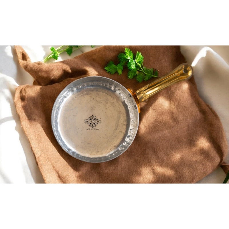 INDIAN ART VILLA Copper Cookware Round Pan with Hammered Design, Brass Handle and Tin Lining, 4.4 Inch - Copper Pan for Cooking & Serving, Ideal for Traditional & Modern Kitchen Use - Image 4