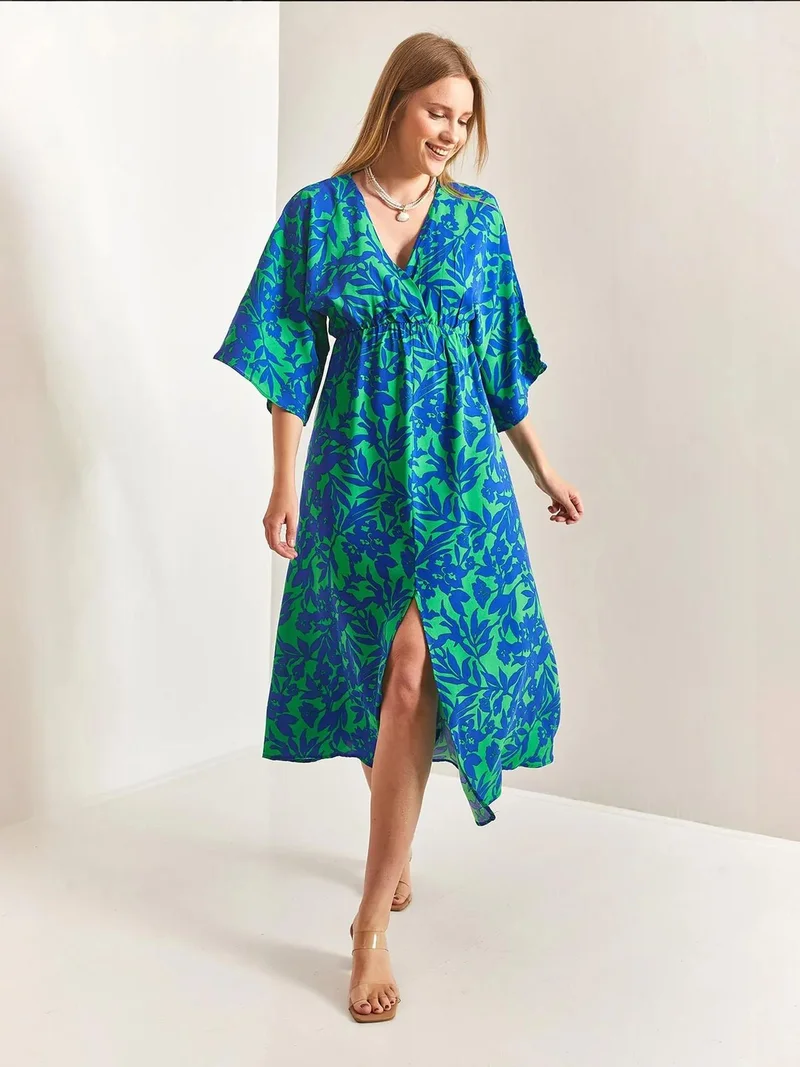 Bianco Lucci LUCCI Floral V-Neck Maxi Dress with Bow