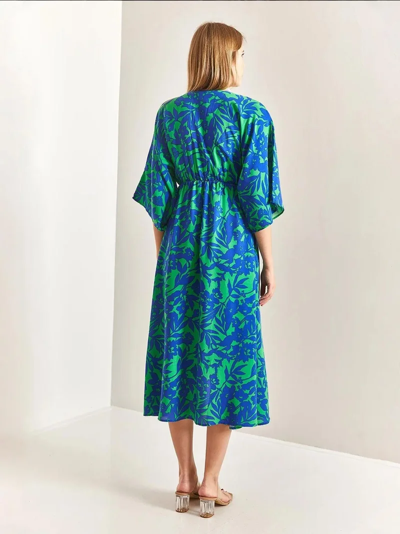Bianco Lucci LUCCI Floral V-Neck Maxi Dress with Bow