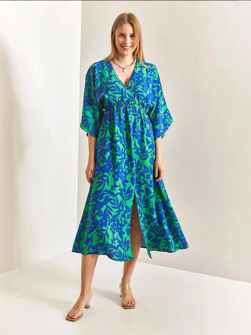 Bianco Lucci LUCCI Floral V-Neck Maxi Dress with Bow