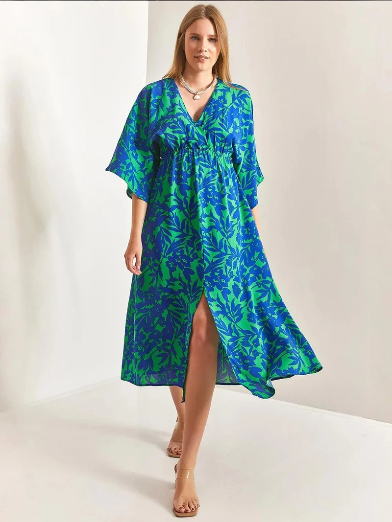 Bianco Lucci LUCCI Floral V-Neck Maxi Dress with Bow