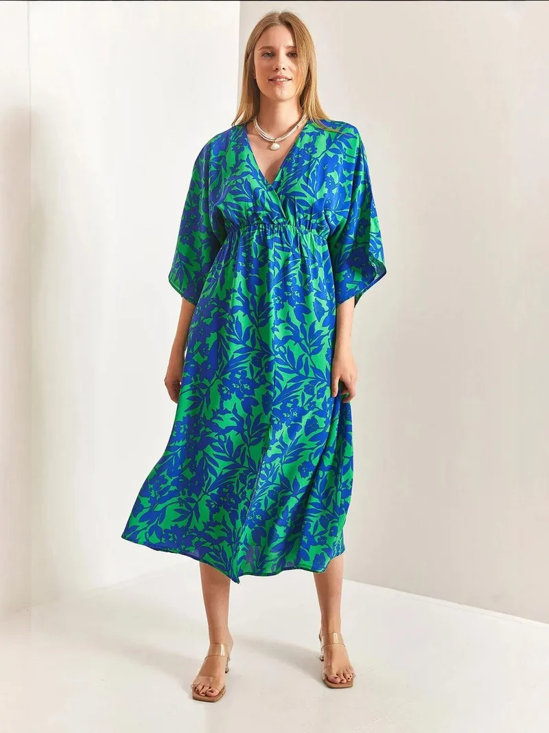Bianco Lucci LUCCI Floral V-Neck Maxi Dress with Bow