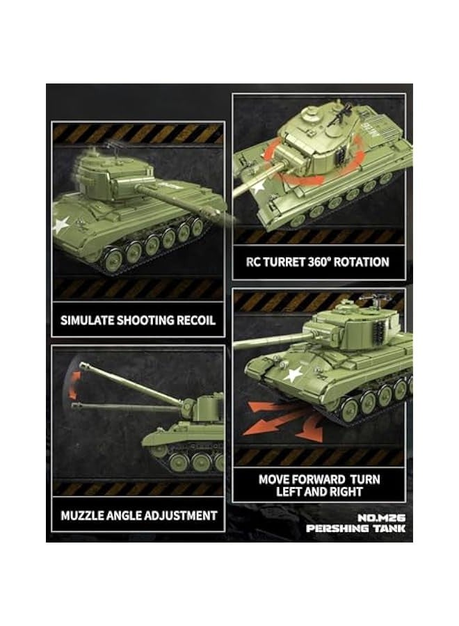 M26 Pershing Tank Building Kit, RC Control WW2 Military Vehicle Construction Blocks Set, Adult Collectible Army Model to Build and Display, Boy Toys for Teen Gifts (1054 PCS)