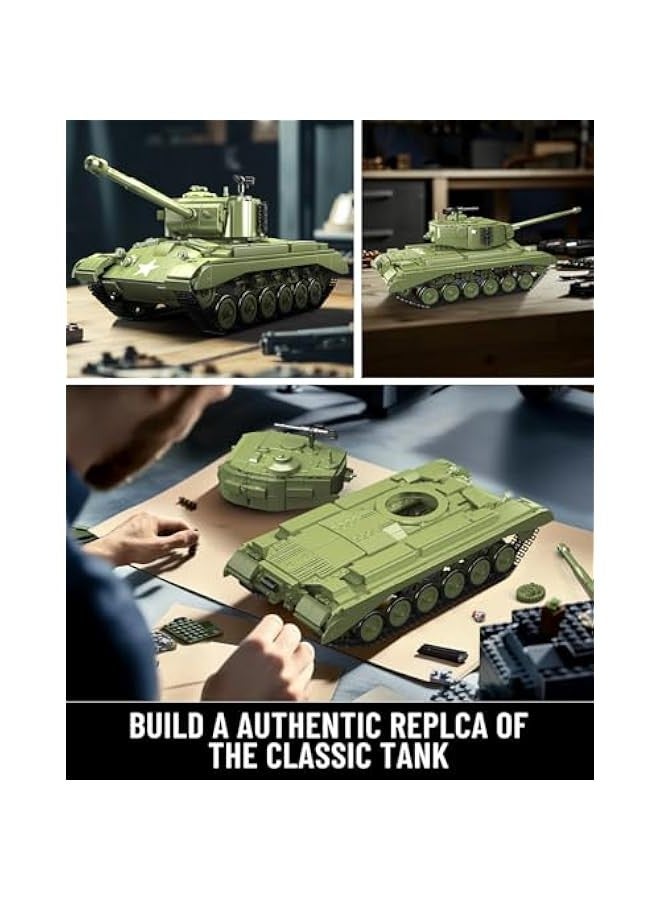 M26 Pershing Tank Building Kit, RC Control WW2 Military Vehicle Construction Blocks Set, Adult Collectible Army Model to Build and Display, Boy Toys for Teen Gifts (1054 PCS)