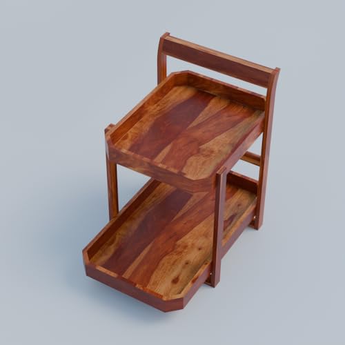 Furnelift Wooden Kitchen Organizer For Storage - Sheesham Wood Rack For Kitchen - 2 Tier Rack For Counter top Organizer - Jars And Bottle Holder (Premium Honey Finish) - Image 5