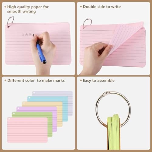 zmybcpack 6 Pack 360 Pcs Lined Index Cards 5 x 8 Inches, Assorted Colored Flash Cards with Ring, Lined Note Cards Study Flashcards for School, Office, College - Image 3