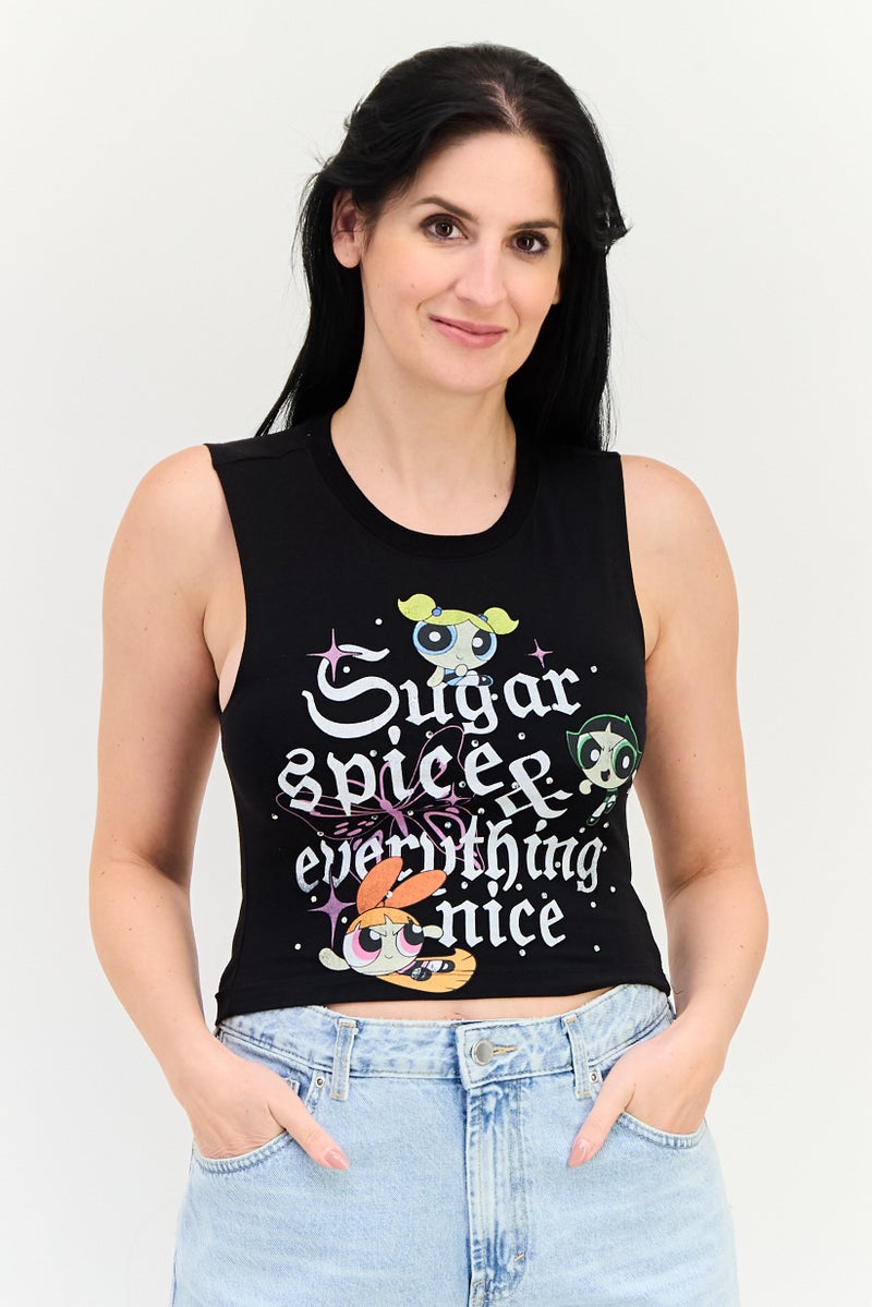 FOREVER 21 قمصان بدون أكمام بطبعة جرافيك من كارتون نتورك × فوريڤر 21 للنساء، متعددة الألوان - Image 1