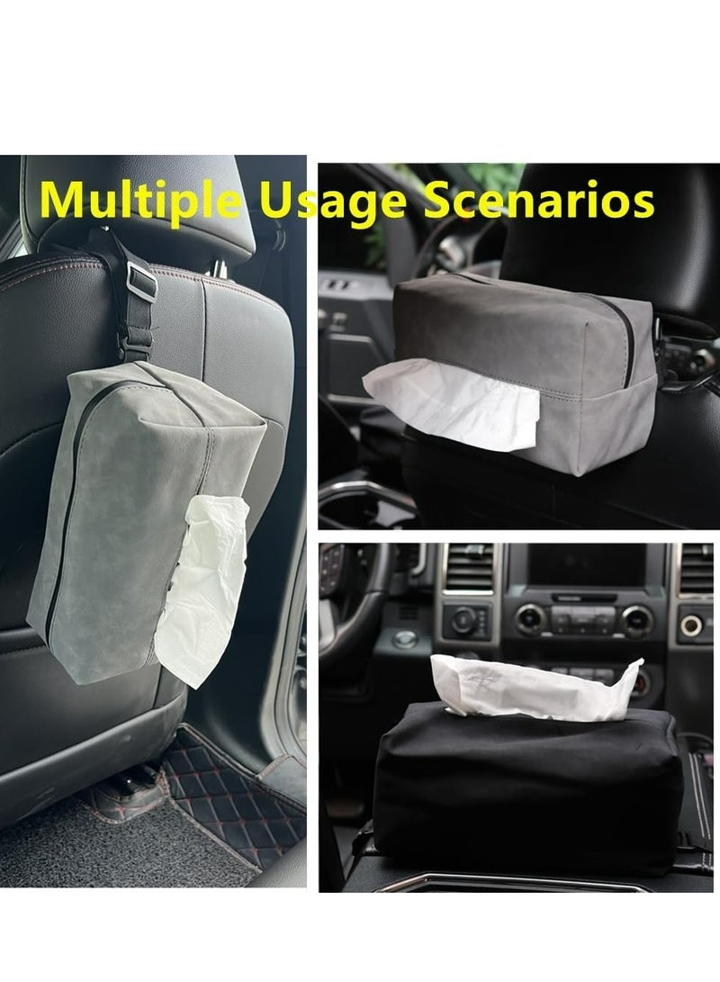 بيوينتي حامل مناديل السيارة لـ 120 مقعد سيارة مناديل قياسي كبير جدًا من جلد الغزال غطاء صندوق مناديل (رمادي) - Image 3