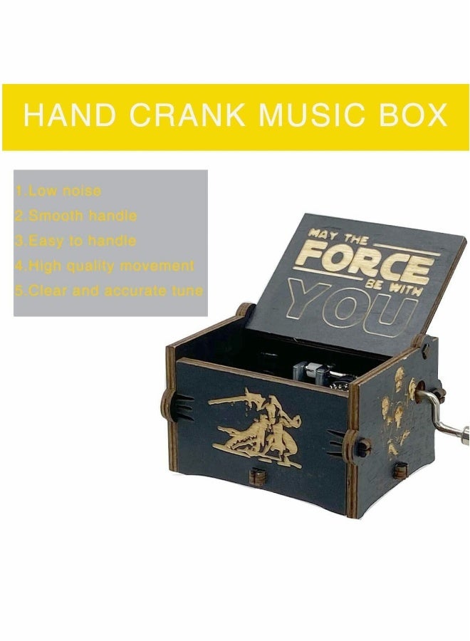 Star Wars Wooden Music Box, Hand Crank Vintage Musical Decor, Laser Engraved Mini Antique Gift for Weddings, Birthdays, and Special Occasions, Unique Home Decoration (Black)  - Image 4