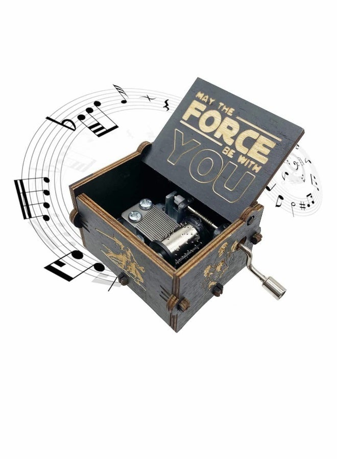 Star Wars Wooden Music Box, Hand Crank Vintage Musical Decor, Laser Engraved Mini Antique Gift for Weddings, Birthdays, and Special Occasions, Unique Home Decoration (Black)  - Image 1