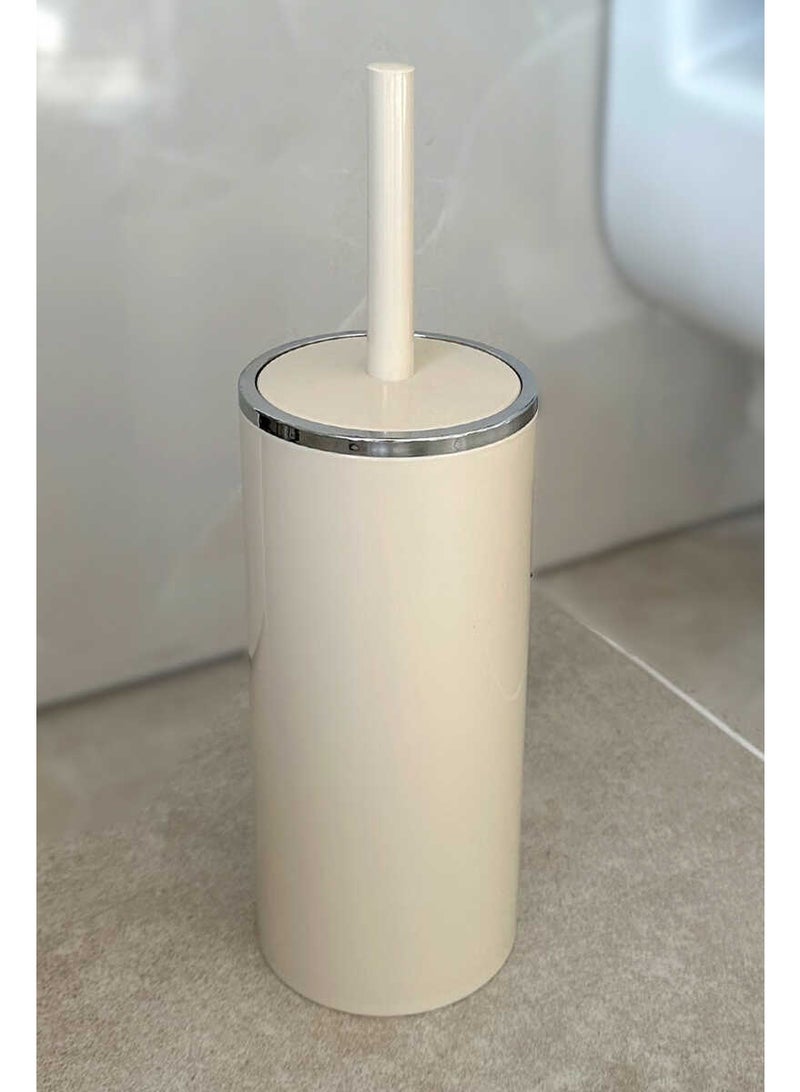 Primanova Acrylic Toilet Brush With Holder And Silver Frame Freestanding Bathroom Cleaning Brush Cylindrical Design 33 cm Height 10.5 cm Diameter (Beige) - Image 3
