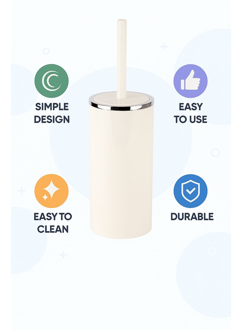 Primanova Acrylic Toilet Brush With Holder And Silver Frame Freestanding Bathroom Cleaning Brush Cylindrical Design 33 cm Height 10.5 cm Diameter (Beige) - Image 5