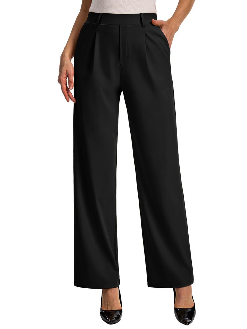 Feiersi Womens Dress Pants Wide Leg Stretchy Work Pants High Waisted Pull On Casual Trousers with Pockets(Black,X-Large) - Image 1