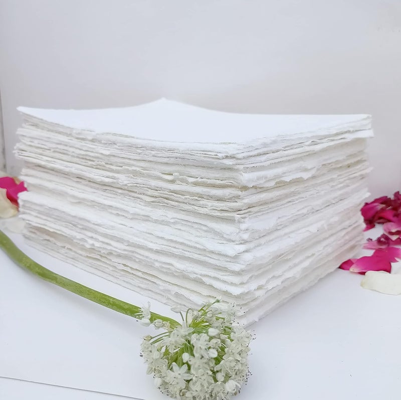 Etailor Handmade Cotton Deckle Edge Paper Loose Leaf Sheets 130 GSM Ivory White (Pack of 1-A4 (8.3 x 11.7)-20-Sheets) - Image 5