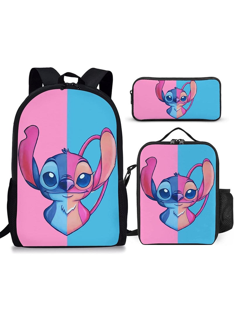 3 Pcs Anime Cartoon Stitch Backpack Set Schoolbag
