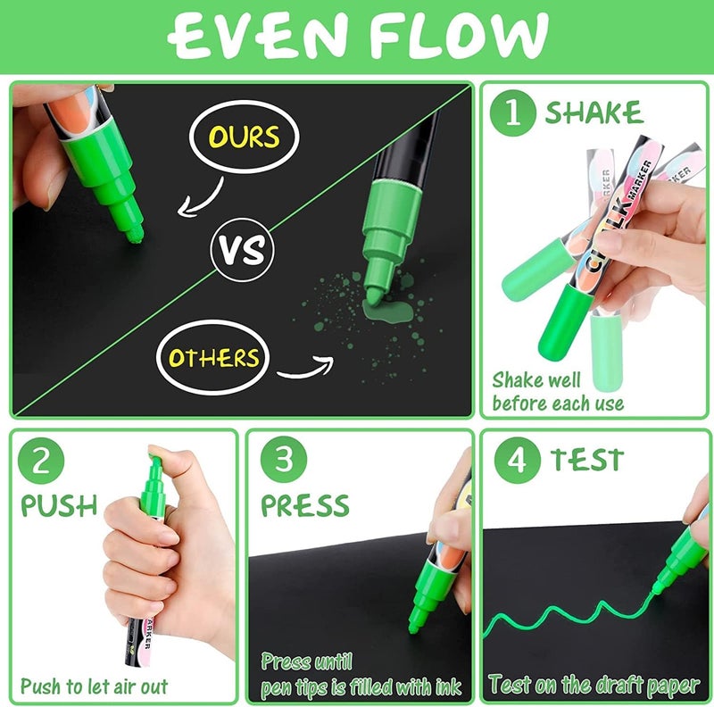 ARROLLIANT Dual Tip Liquid Chalk Markers Pens for Chalkboard, Erasable Chalkboard Markers with 6mm Reversible Tip for Blackboard, Whiteboard, Windows, Glass, Mirror, Signs, Bistro (Pack of 8) - Image 2