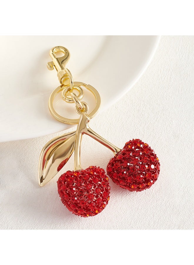 Lyaxm Keychain Ring For Keys, Glitter Cherry Bag Charm with Key Ring and Clip,Anti-lost Car Keychain, Sparkling Resin & Metal Accessory for Purses and Bags - Image 1