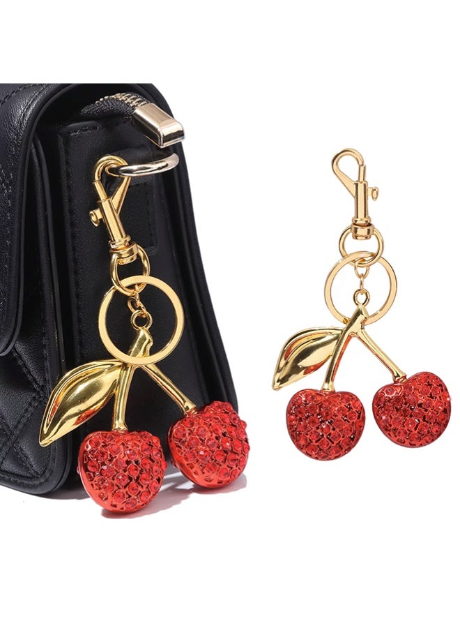 Lyaxm Keychain Ring For Keys, Glitter Cherry Bag Charm with Key Ring and Clip,Anti-lost Car Keychain, Sparkling Resin & Metal Accessory for Purses and Bags - Image 2
