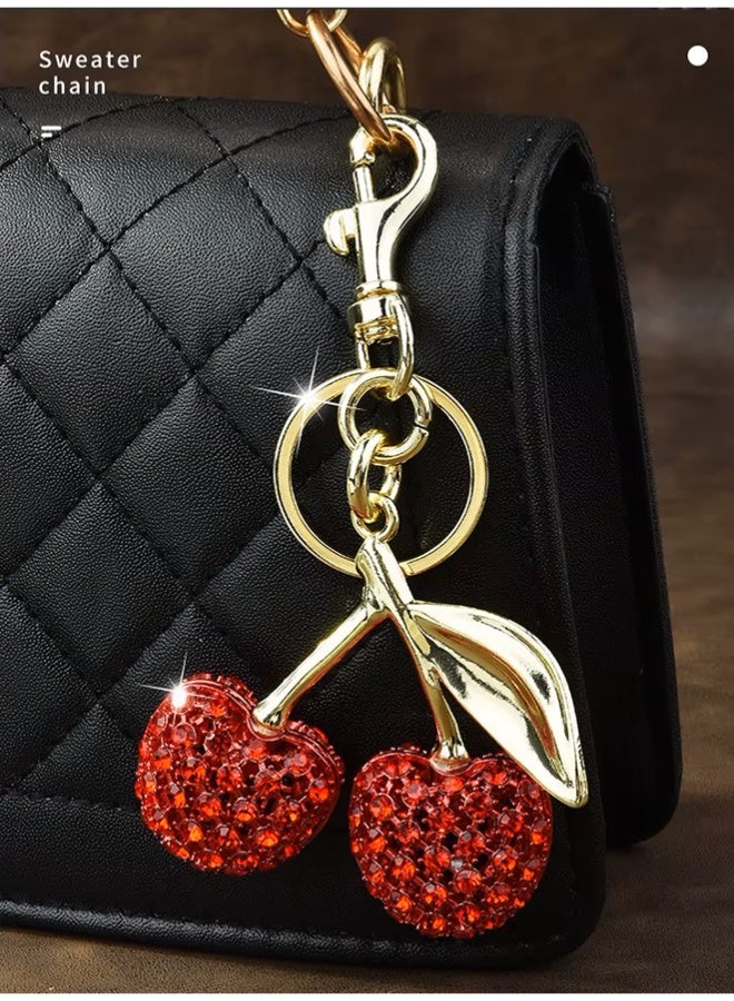 Lyaxm Keychain Ring For Keys, Glitter Cherry Bag Charm with Key Ring and Clip,Anti-lost Car Keychain, Sparkling Resin & Metal Accessory for Purses and Bags - Image 4