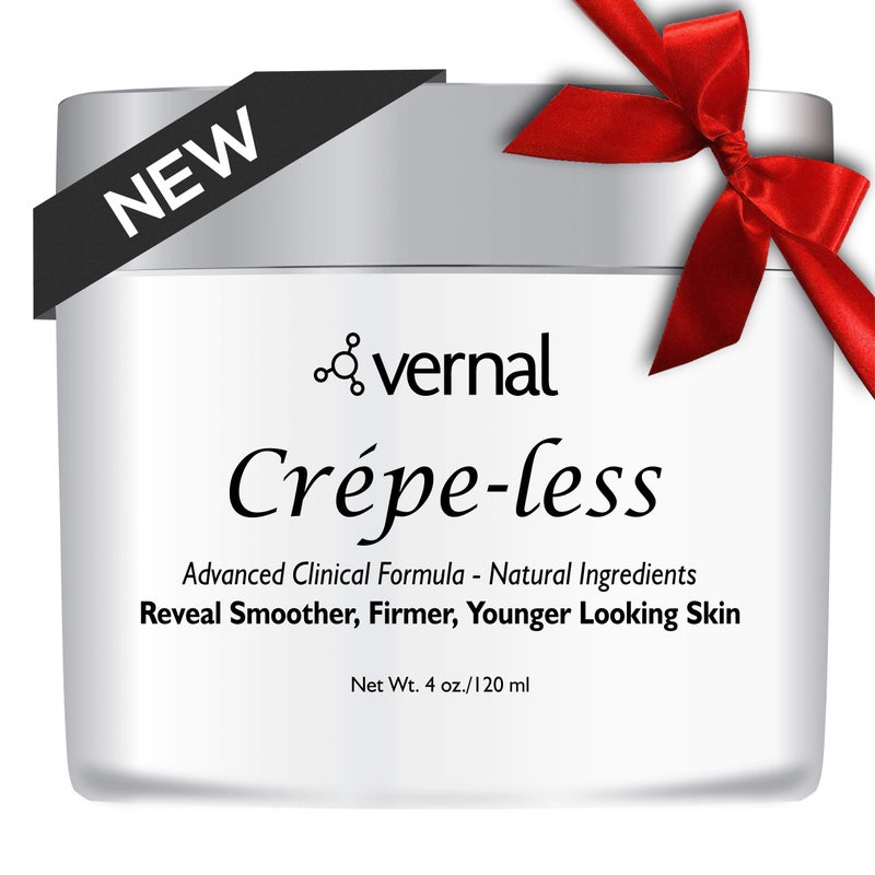 Vernal Crepe-less crepey skin firming cream to reduce crepey arms, neck & hands. Organic tightening cream to reduce thin wrinkled skin on arms, neck and body. Made in USA (4 Oz) - Image 1