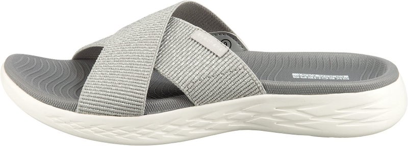 Skechers Women's On-the-GO 600 - Glistening Metallic Mesh Slide Sandals, Silver, 8 - Image 3