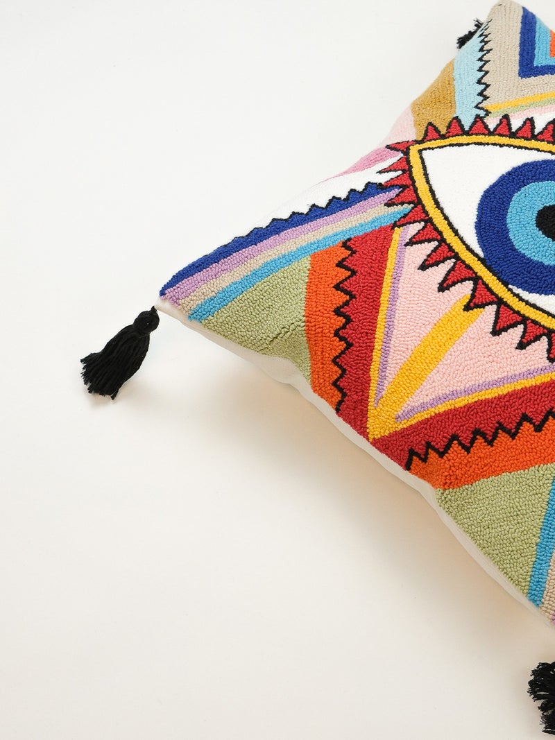 Galia Tasarım Special Design Multicolored Eye Tassel Punch Cushion Cover  - Image 2