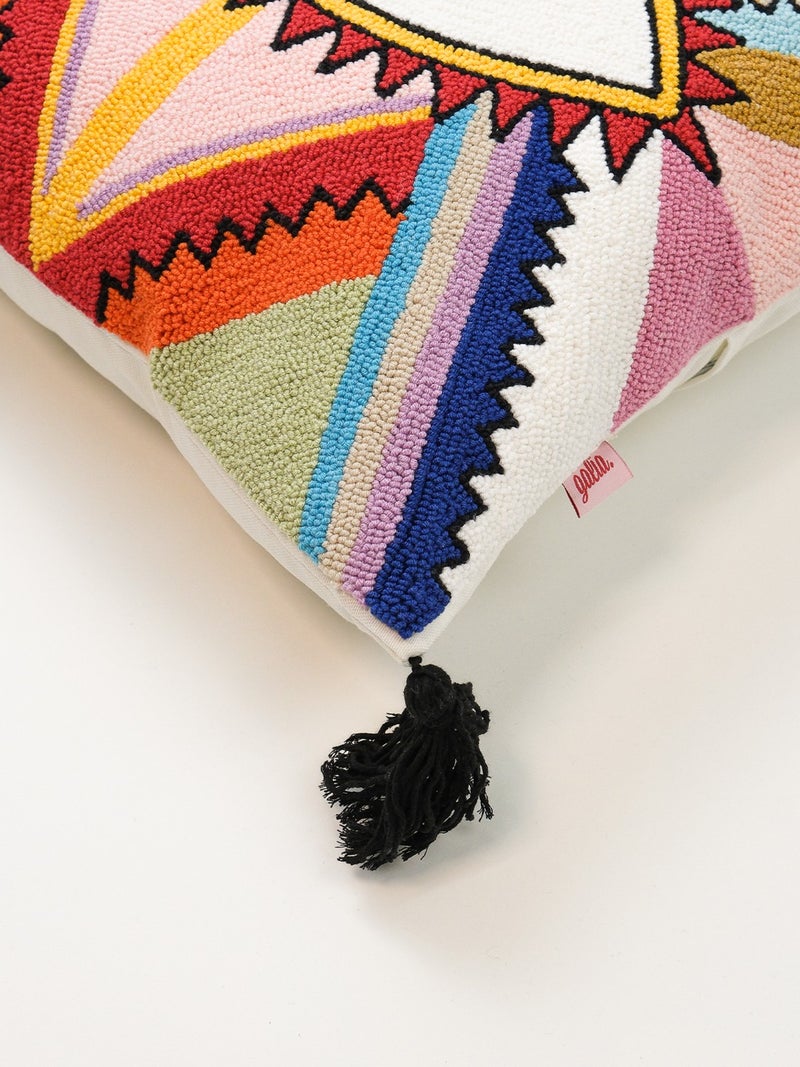 Galia Tasarım Special Design Multicolored Eye Tassel Punch Cushion Cover  - Image 3