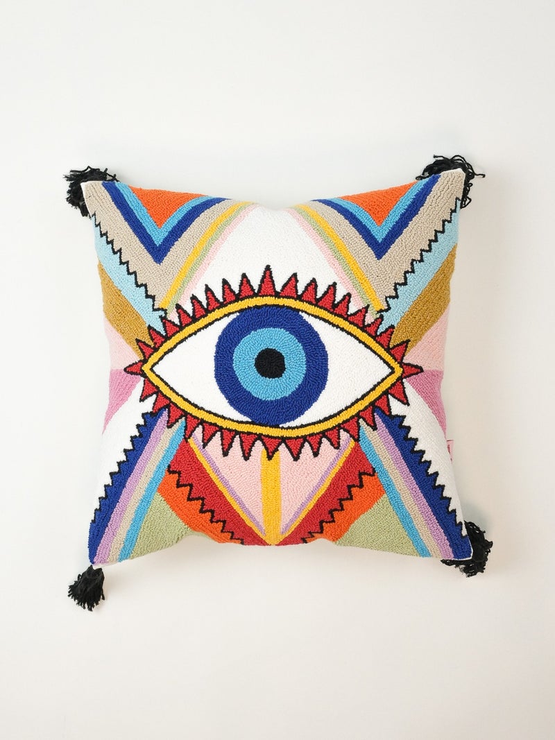 Galia Tasarım Special Design Multicolored Eye Tassel Punch Cushion Cover  - Image 1
